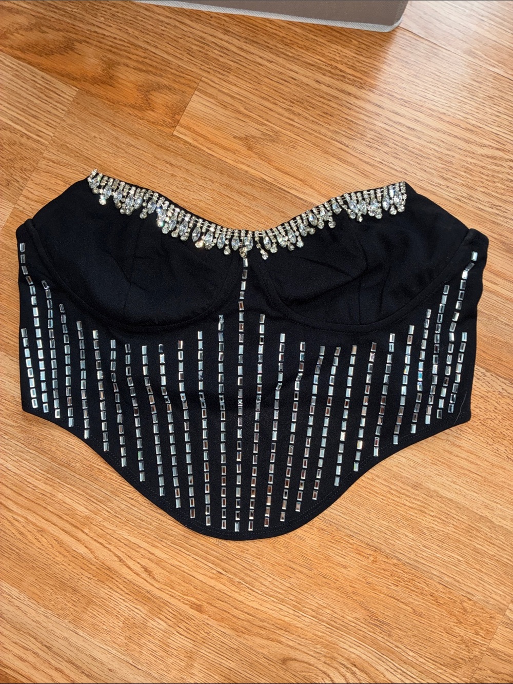 SHEIN Black Strapless Rhinestone Bustier Crop Top